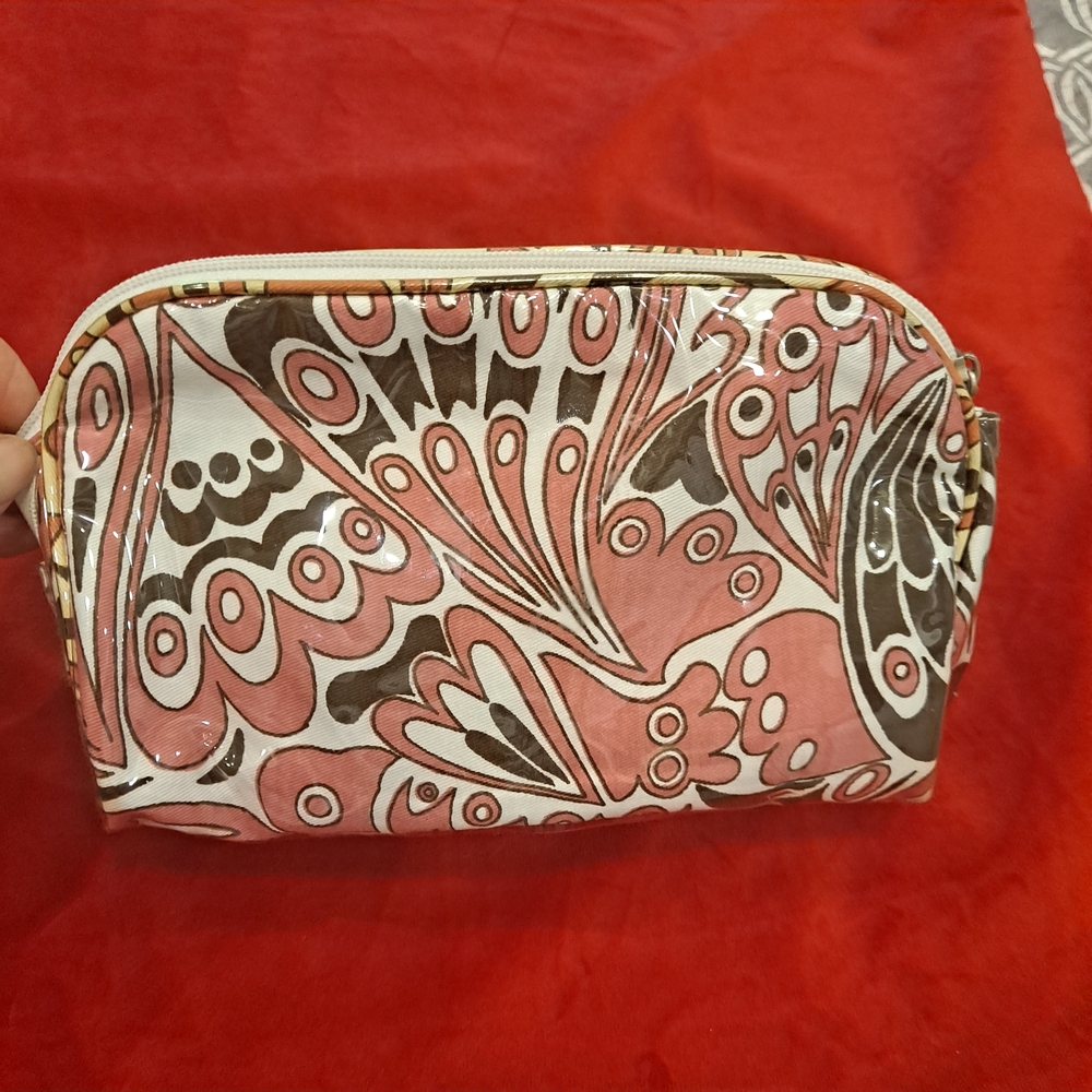 Two Loops Chic Patterned Cosmetic Bag in Pink and Brown